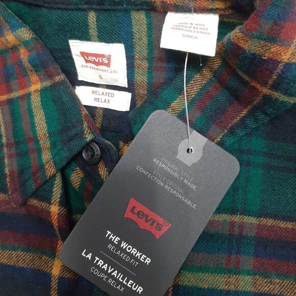 Levis Man's The Worker Relaxed Plaid Flannel Cotton Shirt - Picture 4 of 7